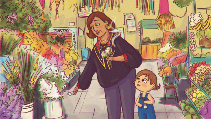 Ilustración: mercado de flores